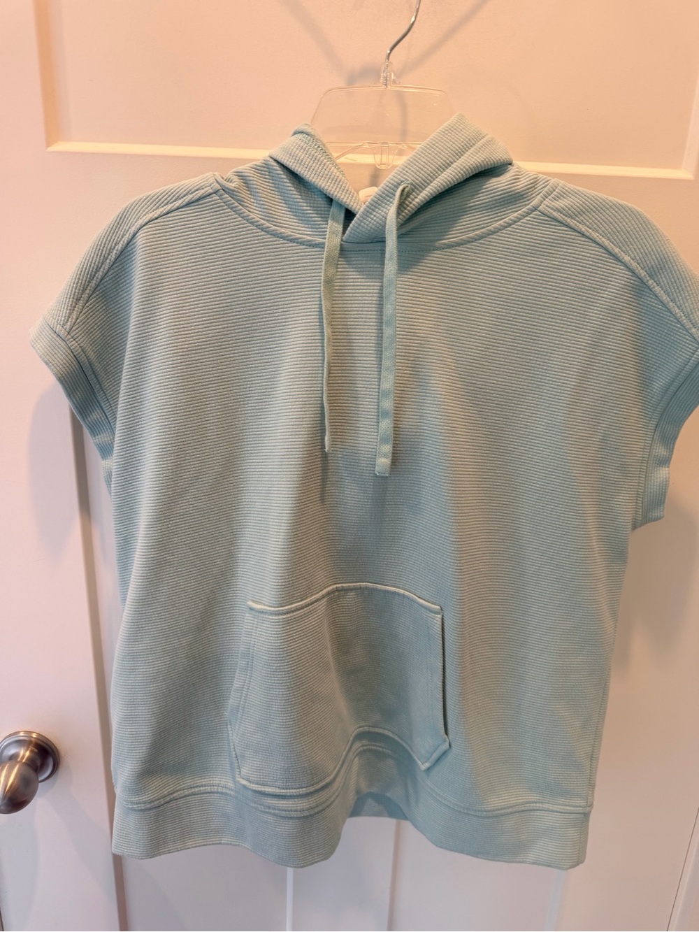 Z by Zella Medium Blue Ribbed Short Sleeve Hoodie Kangaroo Pocket